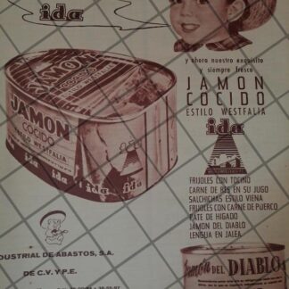 CARTEL ANTIGUO ORIGINAL DE JAMON COCIDO IDA. INDUSTRIAL DE ABASTOS S.A 1964