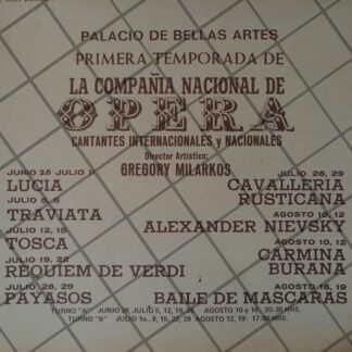 AFICHE RETRO ORIGINAL. CIA. NACIONAL DE OPERA BELLAS ARTES 1973
