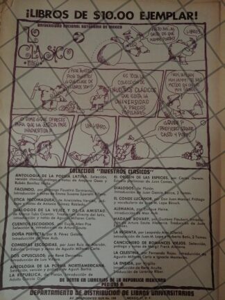 AFICHE RETRO ORIGINAL. LIBROS UNIVERSITARIOS U.N.A.M. 1967 DIBUJO DE MAGU
