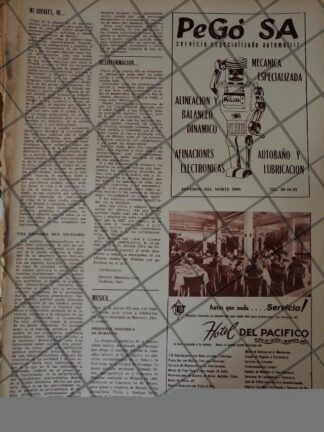 RARO AFICHE RETRO ORIGINAL. HOTEL DEL PACIFICO Y OTRAS 1967