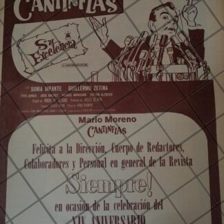 RARO AFICHE RETRO ORIGINAL. CANTINFLAS FELICITA A LA REVISTA SIEMPRE 1967