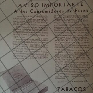 CARTEL ANTIGUO ORIGINAL. INCENDIO EN PUROS ORNELAS, CIGARROS OBREGON 1973