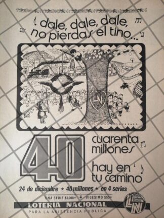 AFICHE RETRO ORIGINAL LOTERIA NACIONAL 1970 DIBUJO ABEL QUEZADA /177