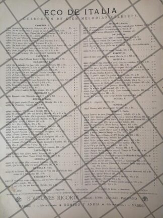 CARTEL ANTIGUO ORIGINAL, CASA MUSICAL RICORDI 1898
