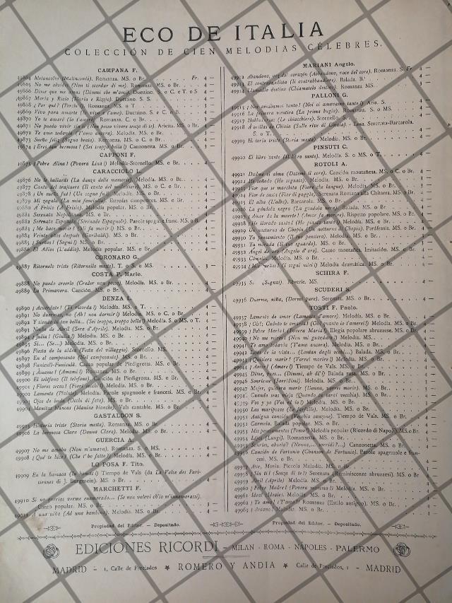 CARTEL ANTIGUO ORIGINAL, CASA MUSICAL RICORDI 1898