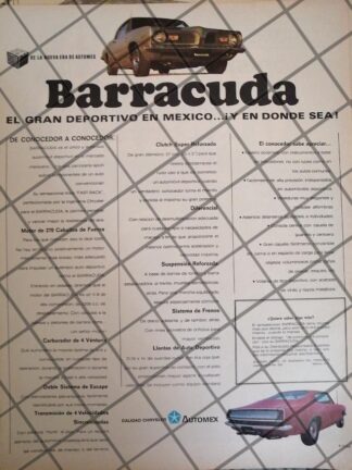 CARTEL RETRO AUTOS CHRYSLER BARRACUDA 1969 -1069