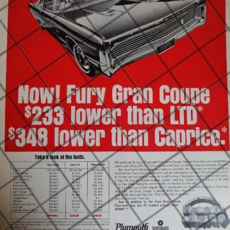 AFICHE RETRO ORIGINAL AUTOS CHRYSLER PLYMOUTH 1971 /1023