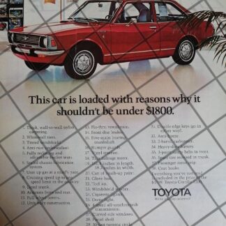 AFICHE RETRO ORIGINAL AUTOS TOYOTA COROLLA 1971/1012