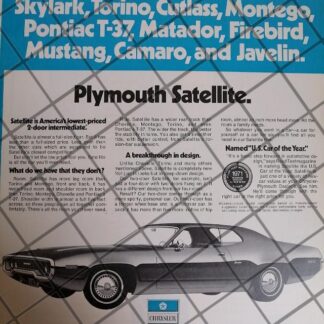 AFICHE RETRO ORIGINAL AUTOS CHRYSLER PLYMOUTH SATELLITE 1971/1010