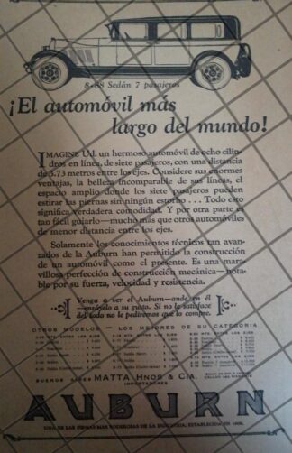 CARTEL ANTIGUO ORIGINAL AUTOS AUBURN 88-8 SEDAN. 1926 -1095 RARO