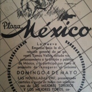 CARTEL PUBLICITARIO RETRO PLAZA MEXICO 1947 TOROS /962