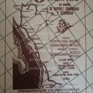 CARTEL ANTIGUO ORIGINAL FERROCARRIL DEL PACIFICO 1960s /959