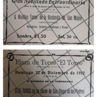 2 AFICHES ANTIGUOS 1912 PLAZA DE TOROS EL TOREO