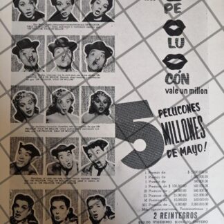 AFICHE ANTIGUO ORIGINAL LOTERIA NACIONAL Y ARTISTAS DE CINE 1960s /186