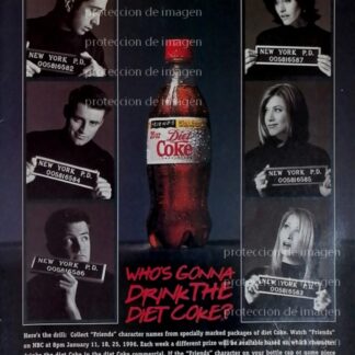 CARTEL VINTAGE DIET COKE Y ACTORES DEL PROGRAMA FRIENDS