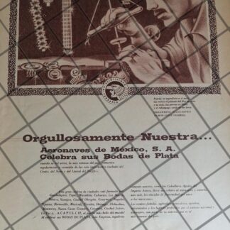 CARTEL PUBLICIDAD RETRO AEROLINEA AERONAVES DE MEXICO 1959 1087