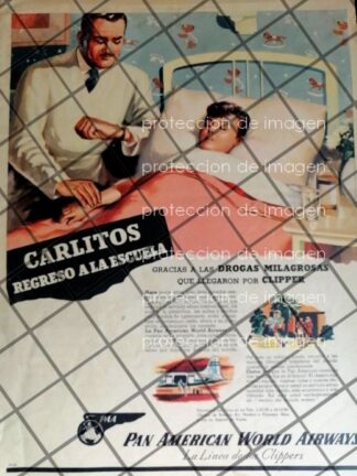 CARTEL ANTIGUO AEROLINEA PANAMERICAN 1950s 1075