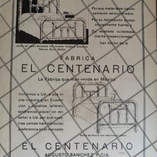 CARTEL ANTIGUO FABRICA DE CAMAS EL CENTENARIO 1942 / MUY RARO