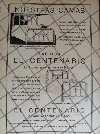 CARTEL ANTIGUO FABRICA DE CAMAS EL CENTENARIO 1942 / MUY RARO