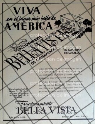AFICHE ANTIGUO ORIGINAL NACE LA COL. BELLA VISTA, CUERNAVACA 1941