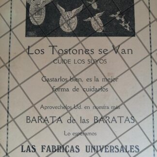 CARTEL PUBLICITARIO ANTIGUO. TIENDA LAS FABRICAS UNIVERSALES 1919