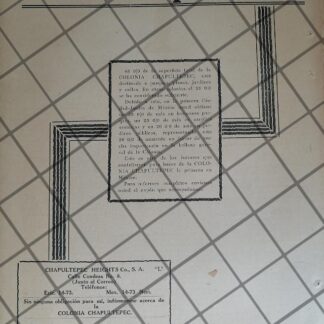 CARTEL ANTIGUO COLONIA CHAPULTEPEC HEIGTHS 1926 /1027