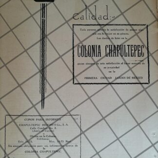 AFICHE ANTIGUO COLONIA LOMAS DE CHAPULTEPEC 1922 EIGHTS