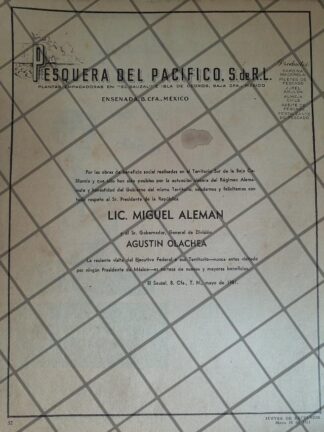 AFICHE POLITICO ANTIGUO PESQUERIA DEL PACIFICO 1951