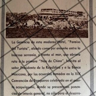 CARTEL ANTIGUO HOTEL CALETA DE ACAPULCO 1953