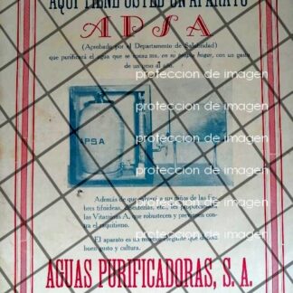 CARTEL ANTIGUO AGUAS PURIFICADORAS S.A 1935 /MUY RARO