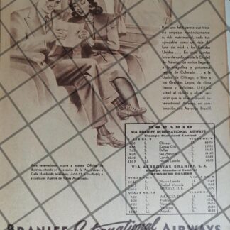 CARTEL ANTIGUO ORIGINAL AEROLINEAS BRANNIF 1946 /994
