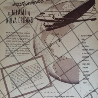 CARTEL ANTIGUO ORIGINAL AEROLINEAS TACA 1947 (AVIANCA) /991