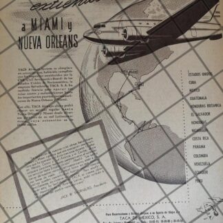 CARTEL ANTIGUO ORIGINAL AEROLINEAS TACA 1947 (AVIANCA) /989