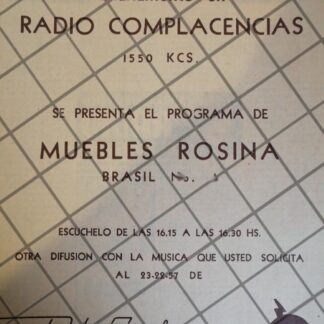 AFICHE ANTIGUO RADIO DIFUSORA XEML RADIO COMPLACENCIAS 1952 125
