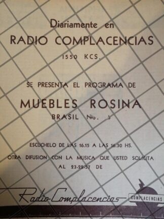 AFICHE ANTIGUO RADIO DIFUSORA XEML RADIO COMPLACENCIAS 1952 125
