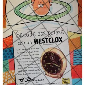 CARTEL PUBLICIDAD RETRO RELOJ DESPERTADOR WESTCLOX 1952 619