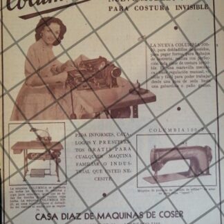 CARTEL PUBLICITARIO RETRO MAQUINAS DE COSER COLUMBIA 1953 612