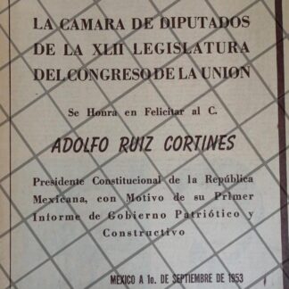 AFICHE RETRO EL CONGRESO FELICITA A RUIZ CORTINES 1953