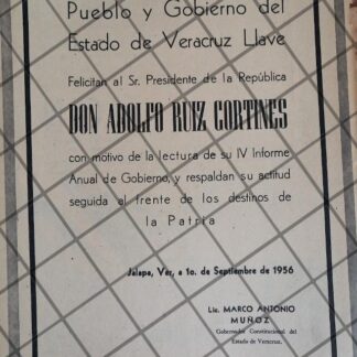 AFICHE POLITICO RETRO VERACRUZ FELICITA A RUIZ CORTINES 1953