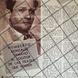 AFICHE ANTIGUO ENTREVISTA A HUMBERTO GONZALEZ TAMAYO 1952