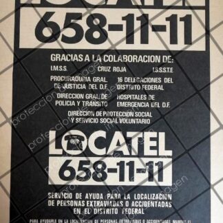 AFICHE RETRO DE GOBIERNO. LOCATEL INICIA OPERACIONES 1979