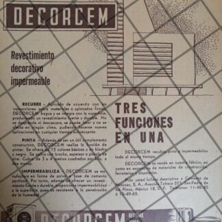 CARTEL ANTIGUO DECORCEM, CEMENTOS TOLTECA 1953 1099