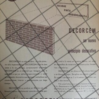 CARTEL ANTIGUO DECORCEM, CEMENTOS TOLTECA 1953 1098