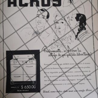 CARTEL PUBLICITARIO ANTIGUO LAS PRIMERAS ESTUFAS ACROS 1948 4