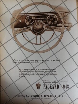 CARTEL ANTIGUO AUTOMOTRIZ O`FARRILL S.A. AUTOS PACKARD 1948