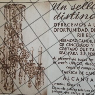 CARTEL PUBLICITARIO RETRO CANDILES ALCANTARA 1948