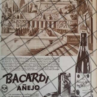 CARTEL PUBLICITARIO RETRO BACARDI /MARAVILLAS DEL MUNDO 1948