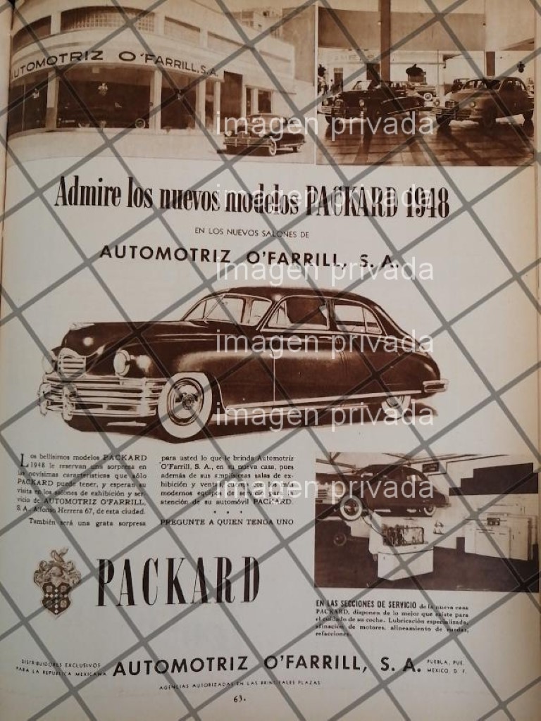 CARTEL ANTIGUO AGENCIA DE AUTOS O`FARRILL 1948