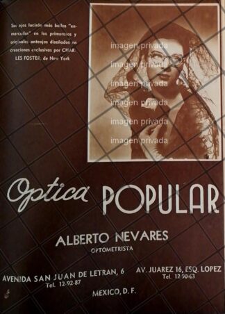 CARTEL PUBLICITARIO OPTICA POPULAR. ALBERTO NEVARES 1948