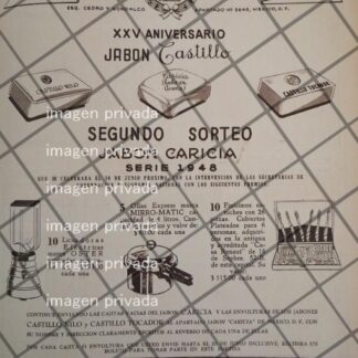 CARTEL PUBLICITARIO RETRO. FABRICA DE JABON LA LUZ S.A 1948